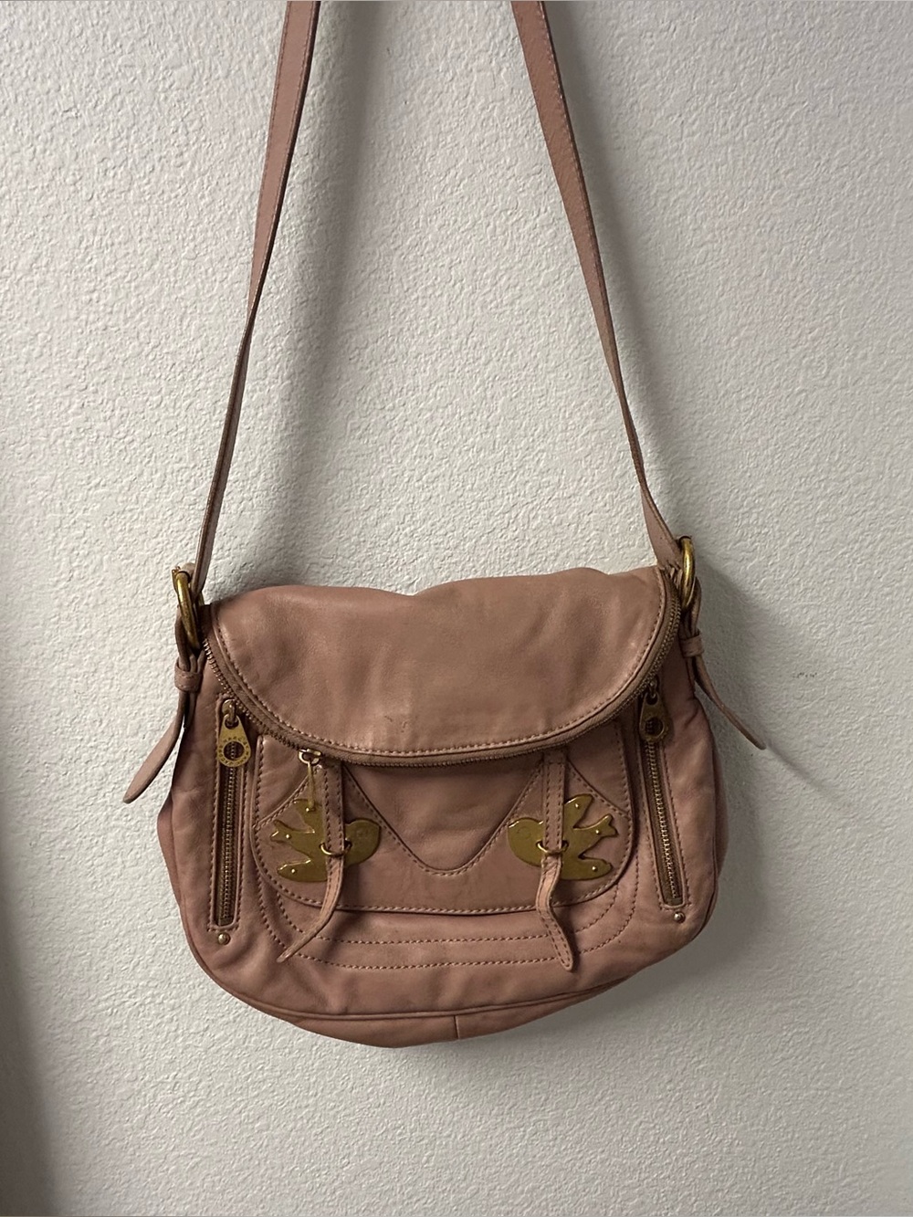 Marc Jacobs Petal to the Metal Natasha leather bird mauva pink crossbody purse